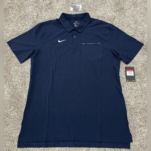 New Nike Dri-Fit Golf Polo Shirt Coaches Collared Shirt Navy Blue White Large L